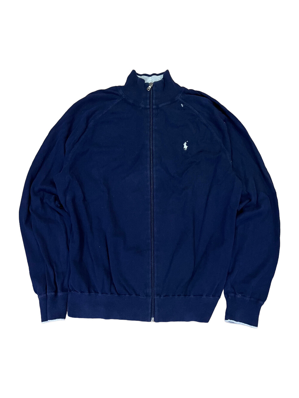 Polo Ralph Lauren Full Zip Cardigan Sweater Navy Blue Mens Large 100% Cotton